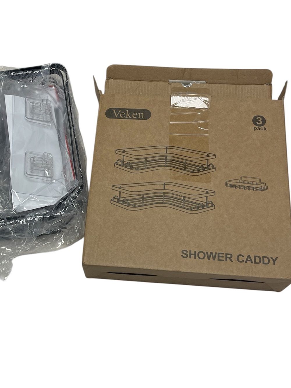 Veken 3 Pack Corner Shower Caddy Shelf Organizer Black Adhesive Bathroom NIB - Picture 3 of 7